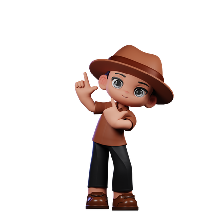 Cute Detective Pointing Up  3D Illustration