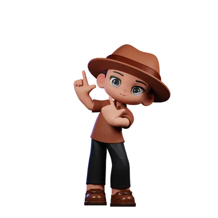 Cute Detective Pointing Up  3D Illustration