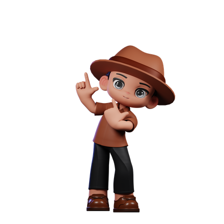 Cute Detective Pointing Up  3D Illustration