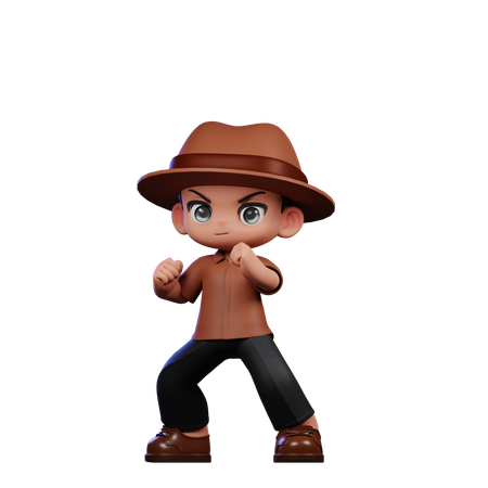Cute Detective Ready Fight  3D Illustration