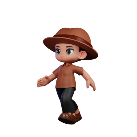 Cute Detective Running  3D Illustration
