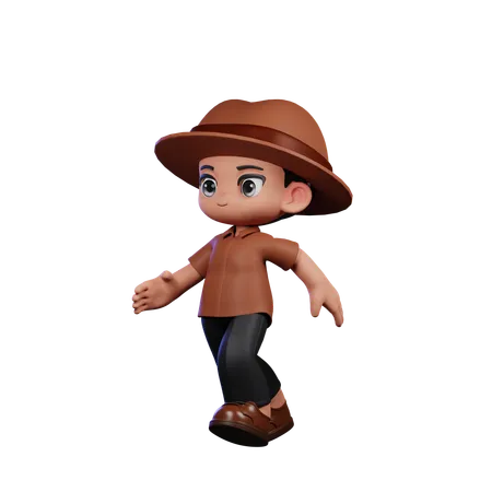 Cute Detective Running  3D Illustration