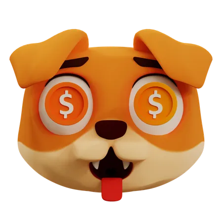 Cute Dog Dollar Emoji  3D Icon