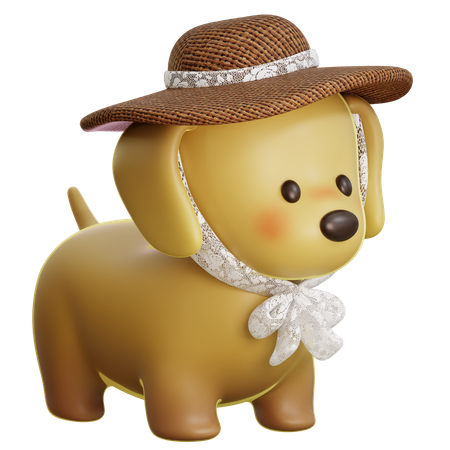 Cute Dog With Hat  3D Icon