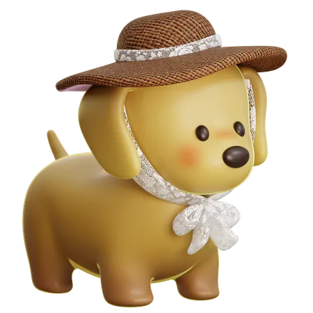 Cute Dog With Hat  3D Icon