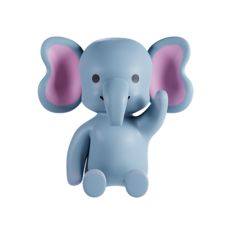 Cute Elephant Say Hello  3D Illustration