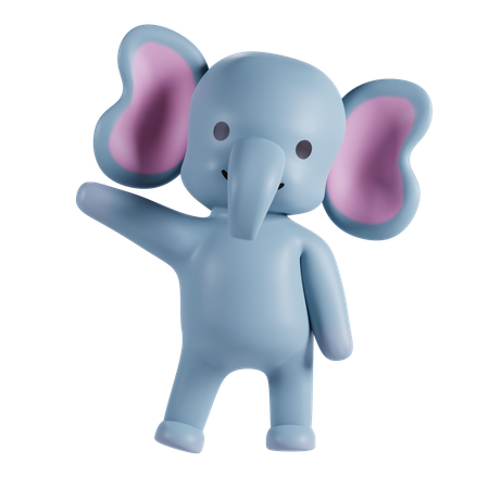 Cute Elephant Say Hello  3D Illustration