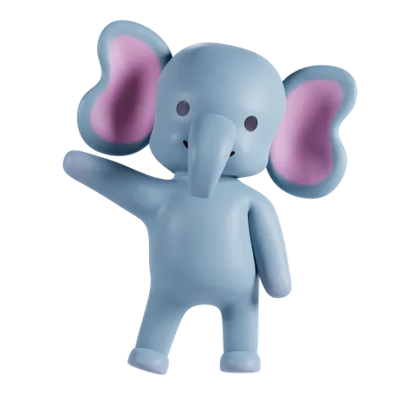 Cute Elephant Say Hello  3D Illustration