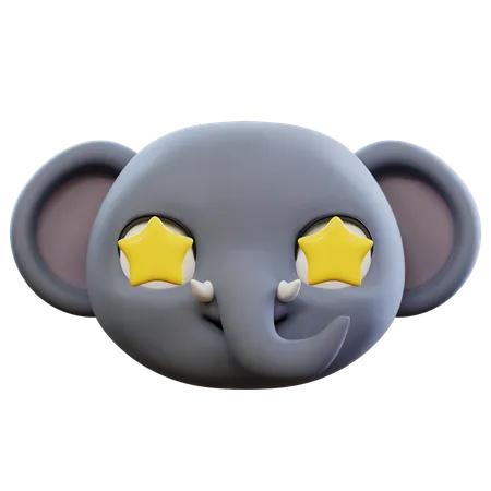 Cute Elephant Star Emoticon  3D Icon