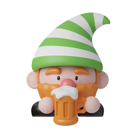 Cute Elf Drinking Beer  3D Icon