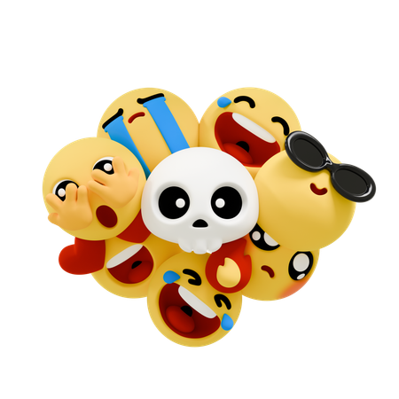 Cute Emojis With Skull  3D Icon