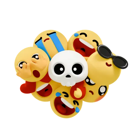 Cute Emojis With Skull  3D Icon