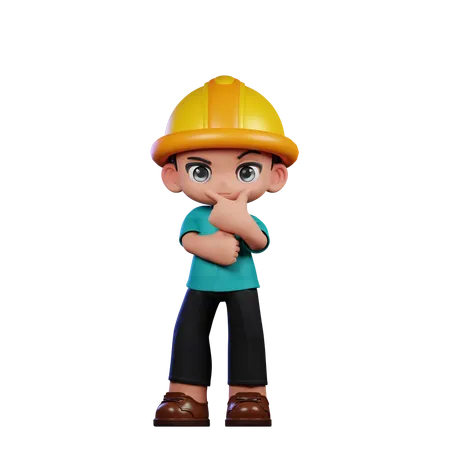 Cute Engineer Doing Curious Pose  3D Illustration