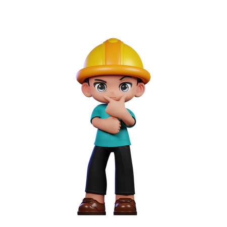 Cute Engineer Doing Curious Pose  3D Illustration