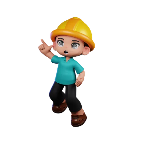 Cute Engineer Doing Happy Jumping  3D Illustration