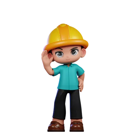 Cute Engineer Giving Greeting Pose  3D Illustration
