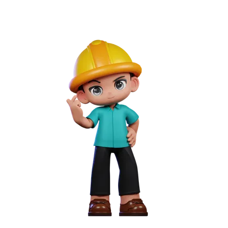 Cute Engineer Giving Love Sign  3D Illustration