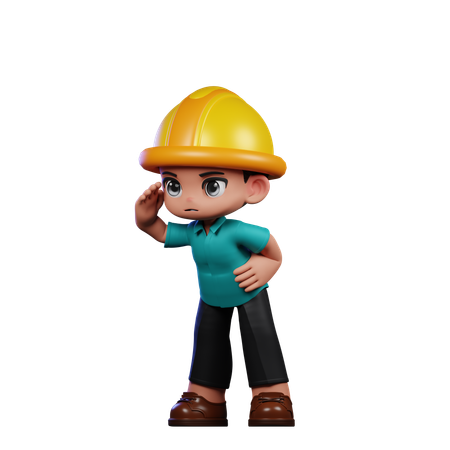 Cute Engineer Looking Pose  3D Illustration