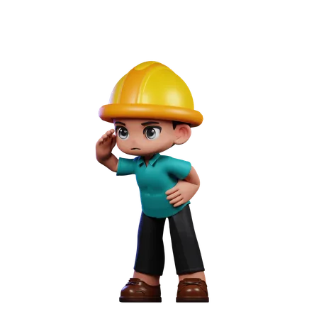 Cute Engineer Looking Pose  3D Illustration