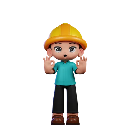 Cute Engineer Showing Ok Sign  3D Illustration