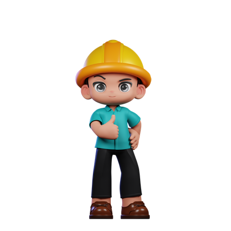Cute Engineer Showing Thumbs Up  3D Illustration