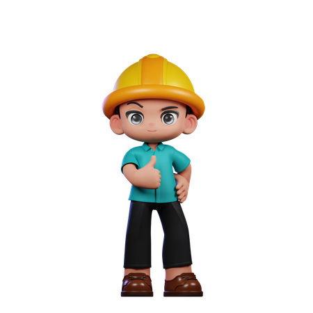 Cute Engineer Showing Thumbs Up  3D Illustration