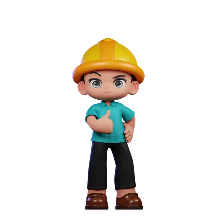 Cute Engineer Showing Thumbs Up  3D Illustration