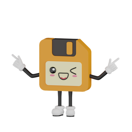 Cute Floppy Disk Character  3D Illustration