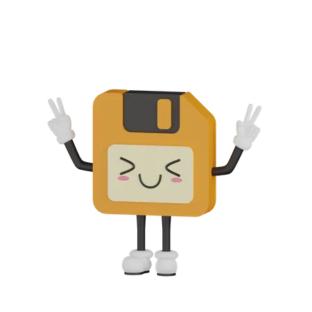 Cute Floppy Disk Character  3D Illustration