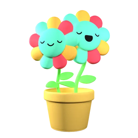 Flowers With Cheerful Cute Expressions 3 D Illustrations 3D Illustration