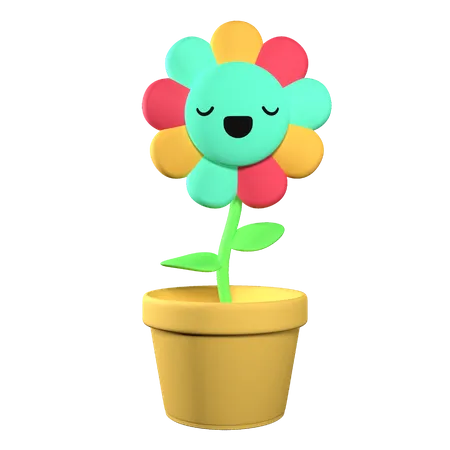 Flowers With Cheerful Cute Expressions 3 D Illustration 3D Illustration