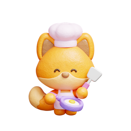 Cute Fox Cooking  3D Illustration