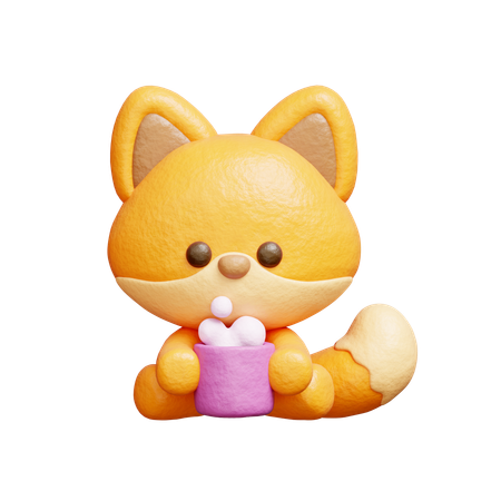 Cute Fox Drinking Coffee  3D Illustration