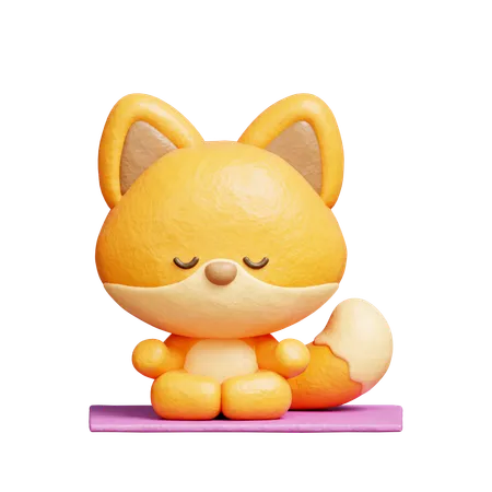 Cute Fox Meditation Yoga  3D Illustration