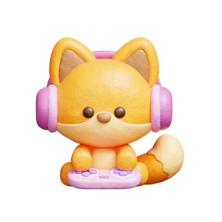 Cute Fox Playing Video Game  3D Illustration