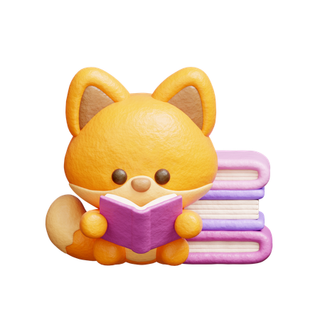 Cute Fox Reading A Book  3D Illustration