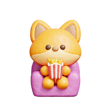 Cute Fox Watching A Movie  3D Illustration