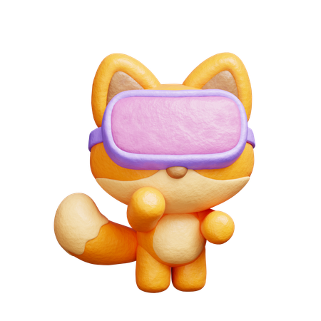 Cute Fox Wearing Virtual Reality Headset  3D Illustration