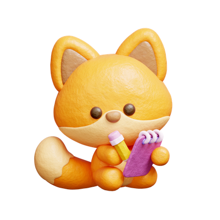 Cute Fox Writing A Journal  3D Illustration