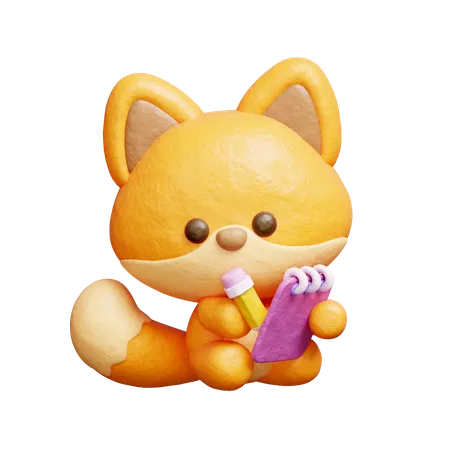 Cute Fox Writing A Journal  3D Illustration