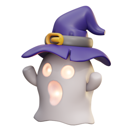 Cute Ghost With Witch Hat  3D Icon