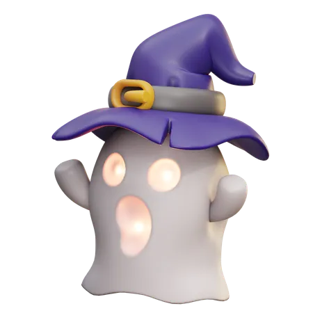 Cute Ghost With Witch Hat  3D Icon