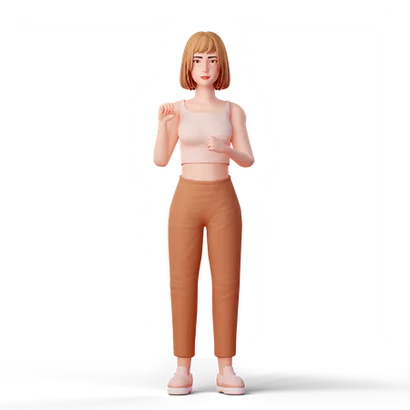 Cute Girl Clenching Her Fist 3D Illustration