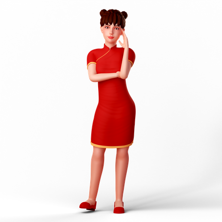 Cute girl does confusing pose  3D Illustration