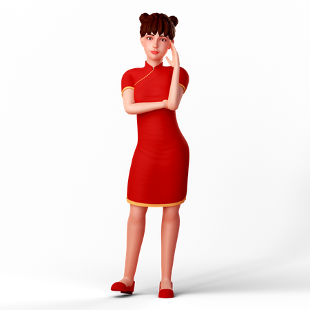 Cute girl does confusing pose 3D Illustration