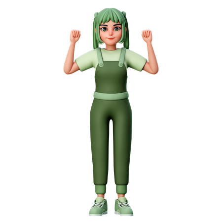 Cute Girl doing hooray gesture  3D Icon
