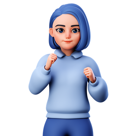 Cute Girl doing hooray gesture  3D Illustration