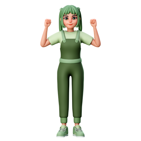 Cute Girl doing hooray gesture  3D Illustration