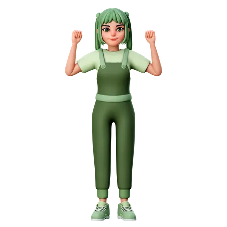 Cute Girl doing hooray gesture  3D Illustration