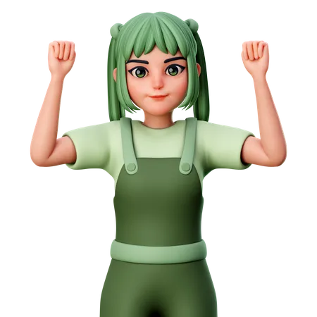 Cute Girl doing hooray gesture  3D Illustration